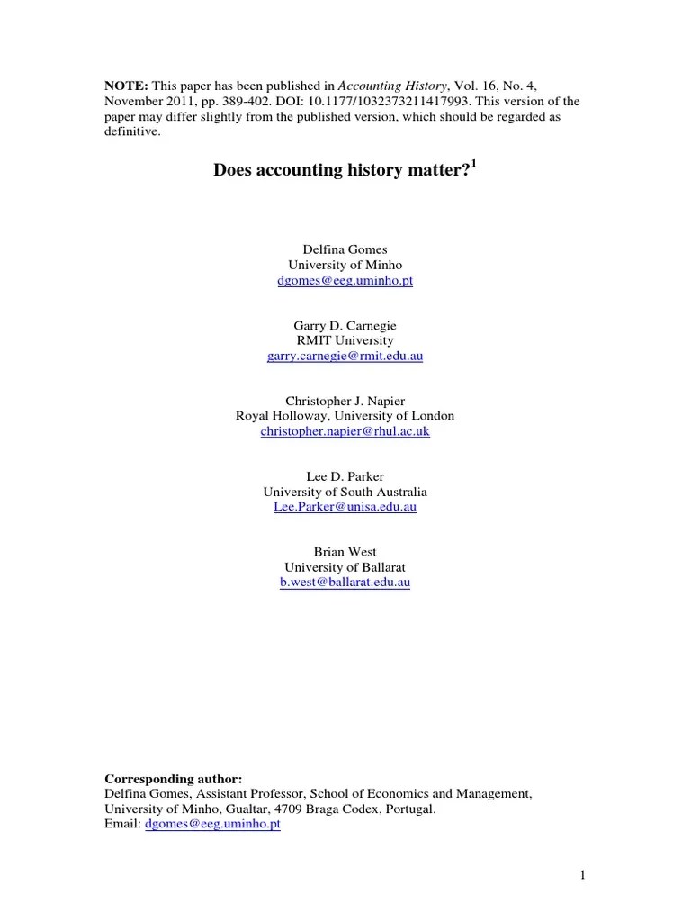 Gomes Et Al Does Accounting History Matter Final Version ...