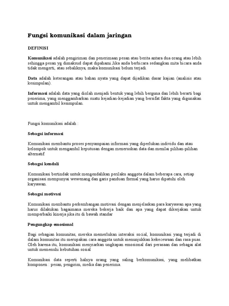 Fungsi Komunikasi Dalam Jaringan | PDF