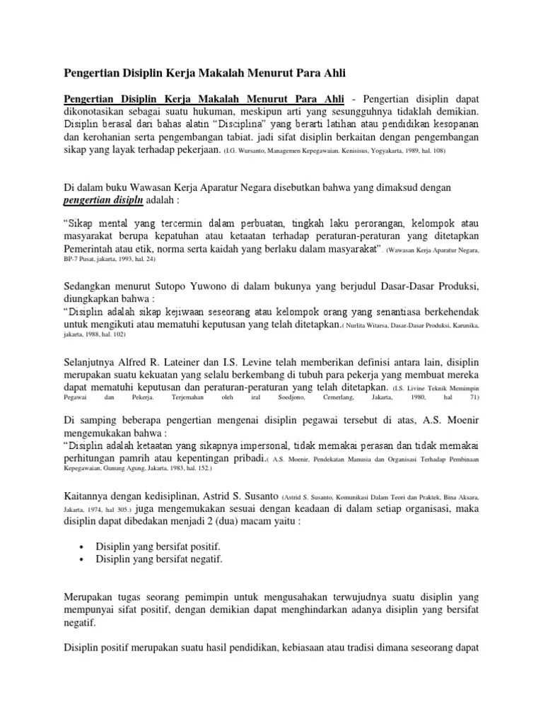 Pengertian Disiplin Kerja Makalah Menurut para Ahli