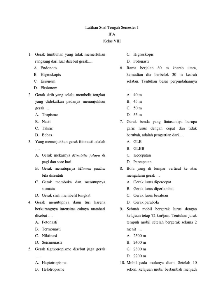 Kecepatan mobil tersebut jika dinyatakan dalam si Soal Essay Ipa Kelas 8 Semester 2 Cara Golden
