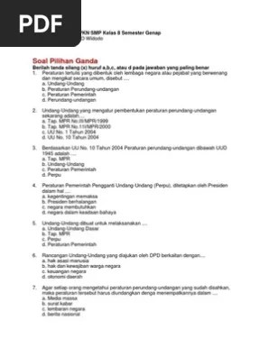 Menumbuhkan kesadaran terhadap uud negara republik indonesia tahun 1945. Soal Pilihan Ganda Pkn Smp Kelas 8 Semester Genap Ok Pdf
