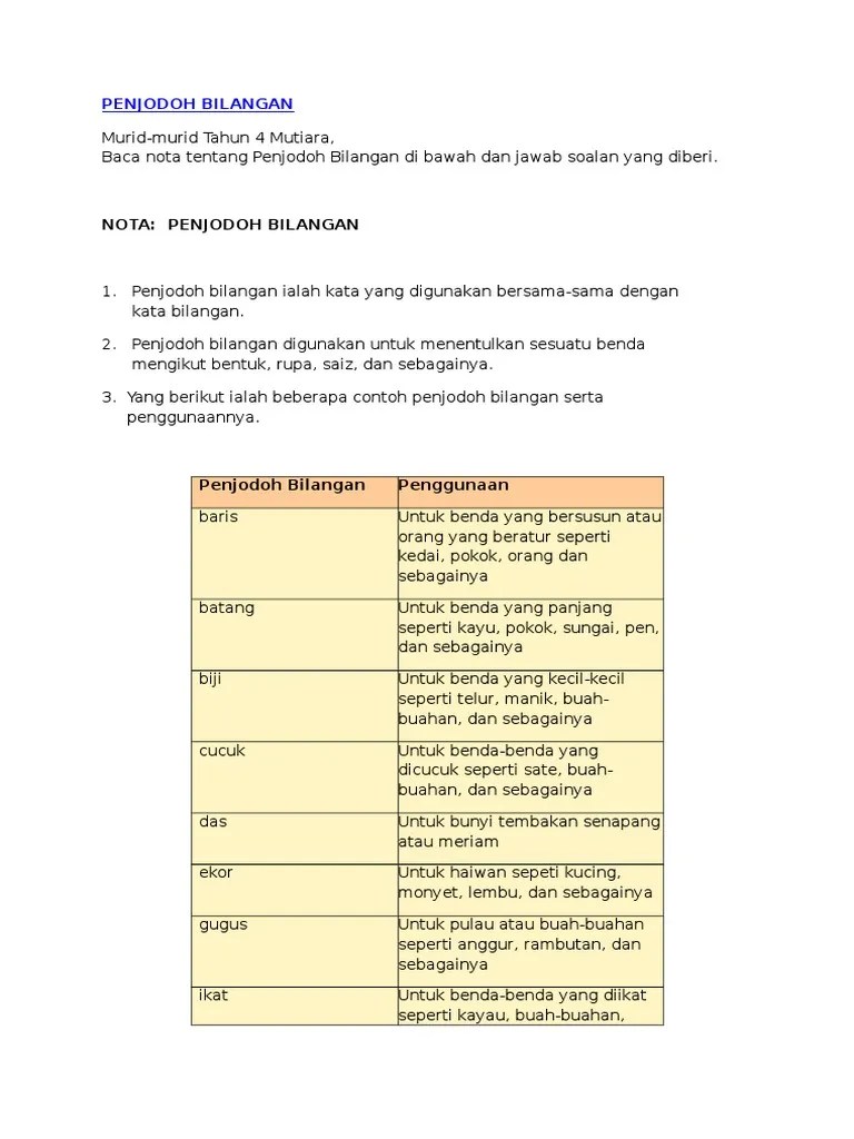 Guru kelas perlu memberi ulasan tentang kebolehanusaha sikap dan nilai murni bagi setiap murid dalam kelasnya secara deskriptif. Penjodoh Bilangan Pdf