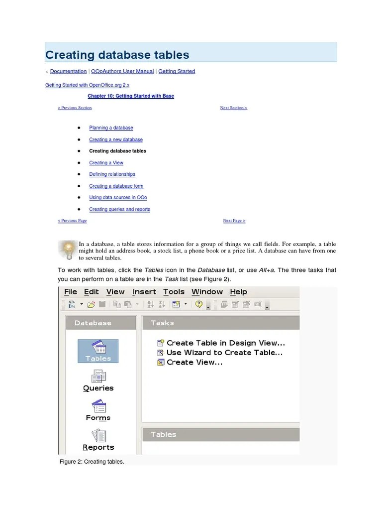 Creating Database Tables: Documentation Oooauthors User Manual Getting ...