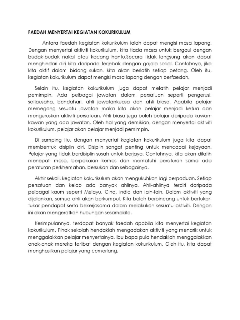 Kegiatan kokurikulum dapat didefinisikan sebagai kegiatan yang dijalankan di luar bilik darjah. Faedah Menyertai Kegiatan Kokurikulum Pdf