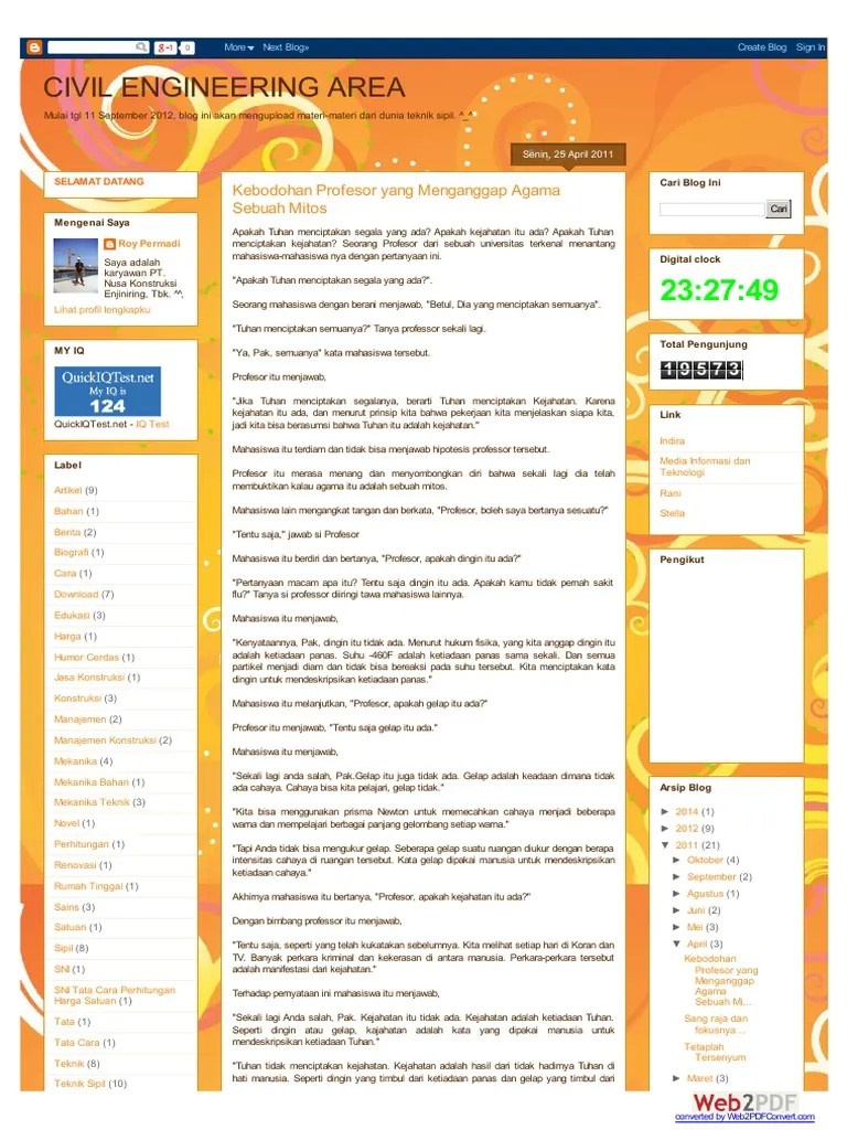 Civil Engineering Area Kebodohan Profesor Yang Menganggap