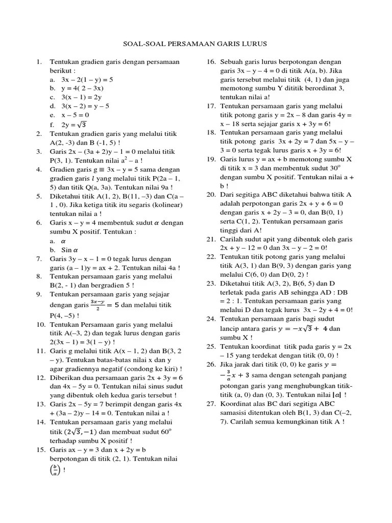 Contoh soal latihan matematika teorema pythagoras kelas 8 smp. soal-persamaan-garis-lurus.pdf