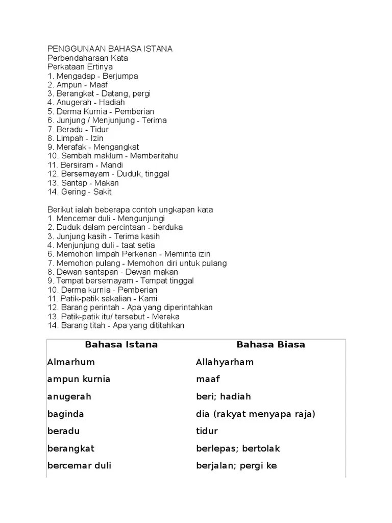 Senarai bahasa istana pt3 bahasa melayu : Penggunaan Bahasa Istana Pdf
