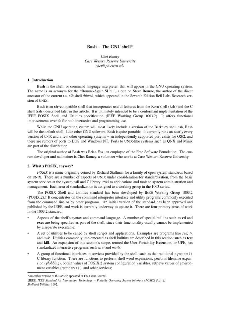 Bash The GNU Shell : Chet Ramey Case Western Reserve University Chet@po ...