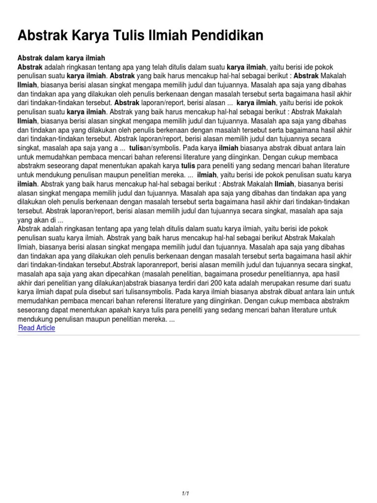 Contoh Karya Ilmiah Tentang Pendidikan Singkat