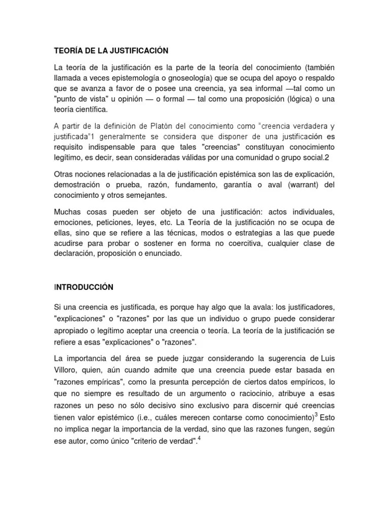 Teoría De La Justificación | PDF | Teoría De La Justificación | Conocimiento