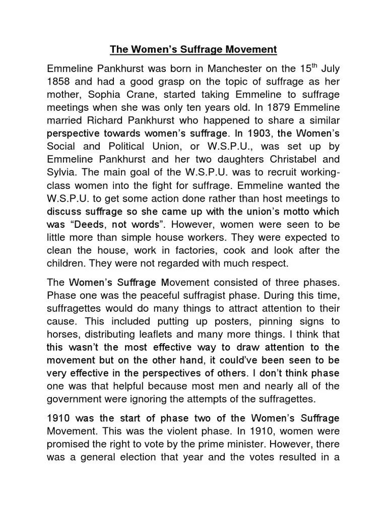 The Women's Suffrage Movement | PDF | Emmeline Pankhurst | Suffragette