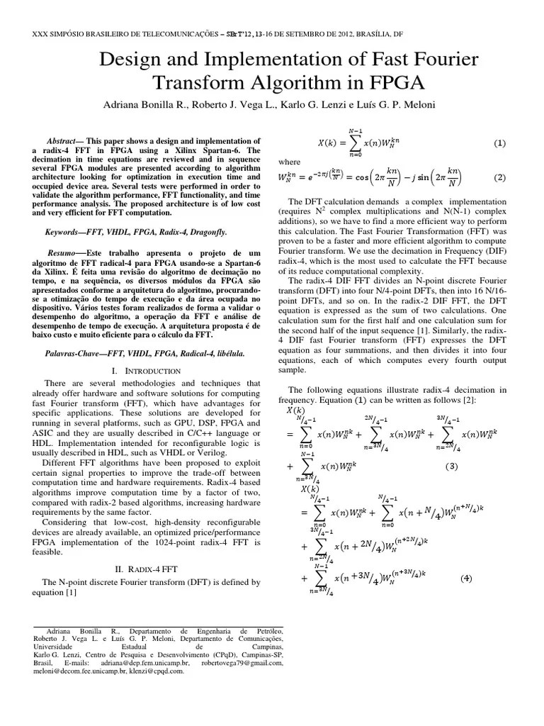 Design And Implementation Of Fast Fourier Transform Algorithm In FPGA ...