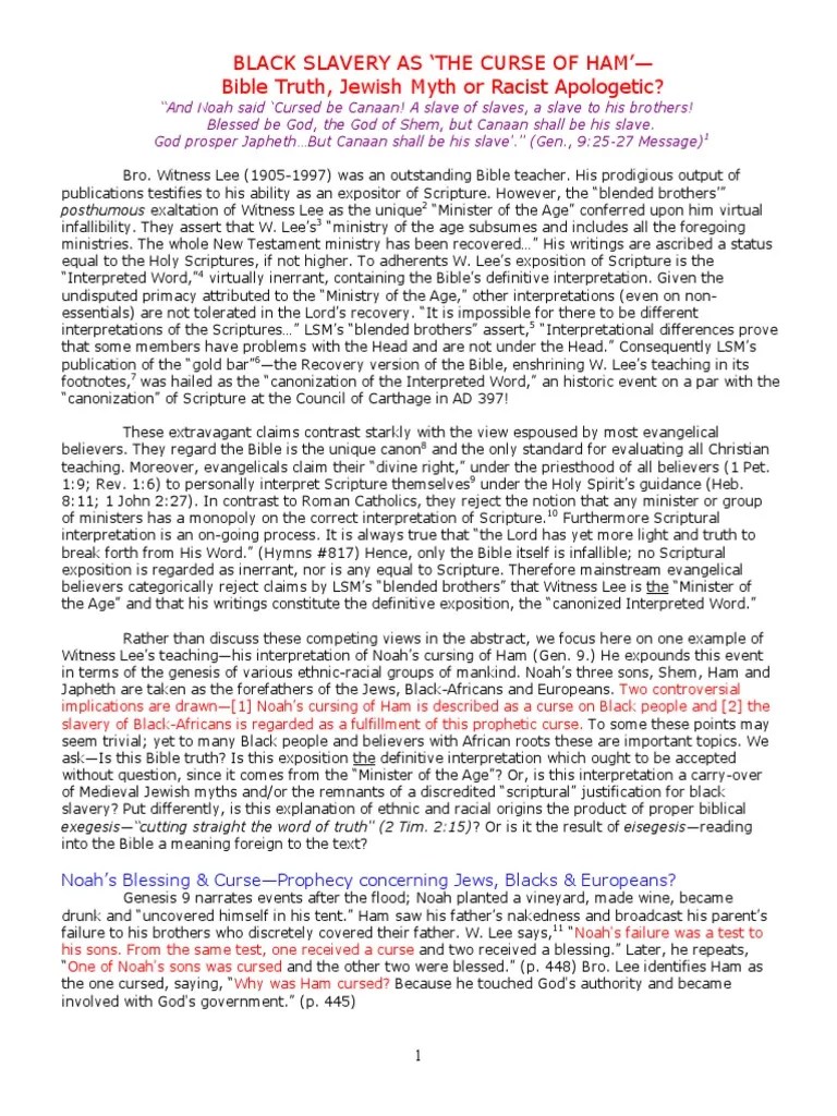 BLACK Slavery As The Curse Of HAM | PDF | Ham (Son Of Noah) | Noah