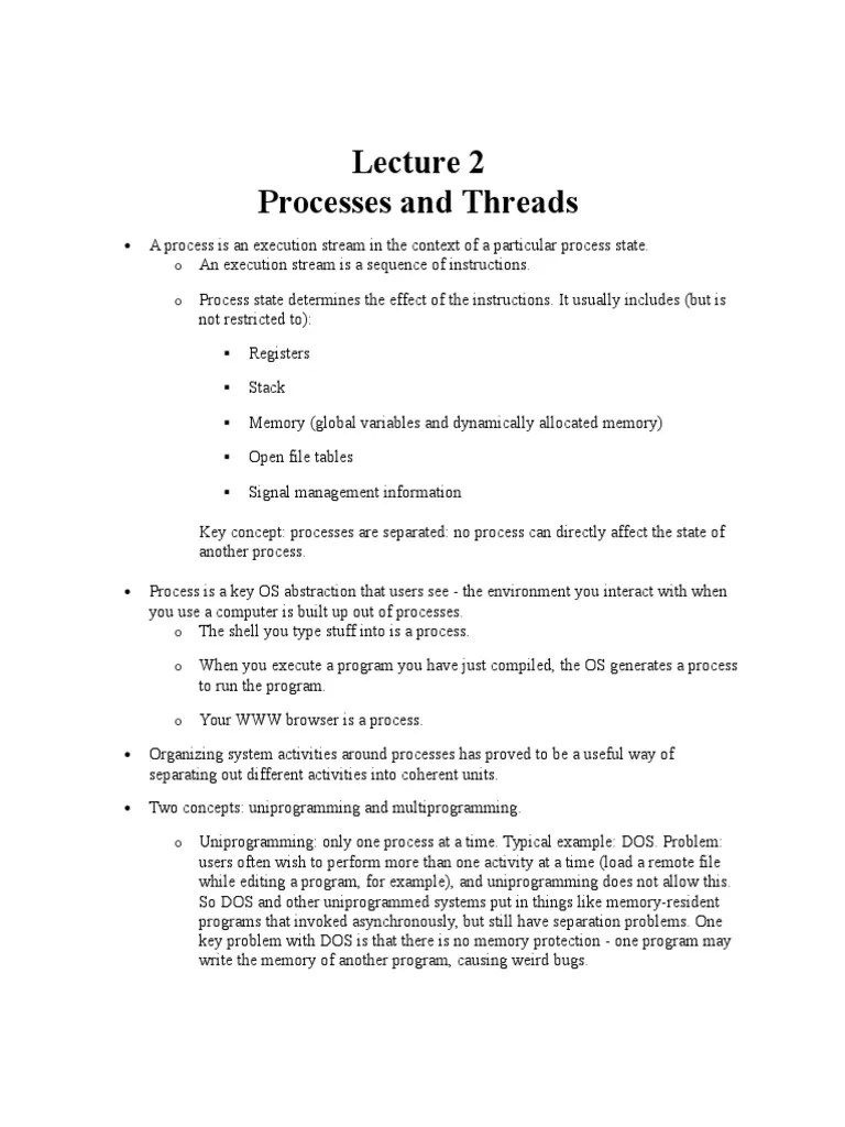 Operating Systems Lecture Notes Processes And Threads | PDF | Thread ...
