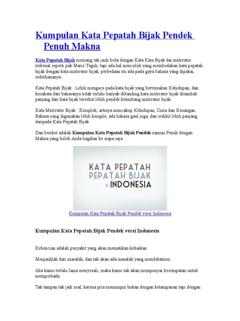 Kumpulan Kata Pepatah Bijak Pendek Penuh Makna | PDF