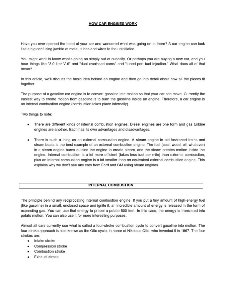 How Car Engines Work PDF | PDF | Internal Combustion Engine | Piston