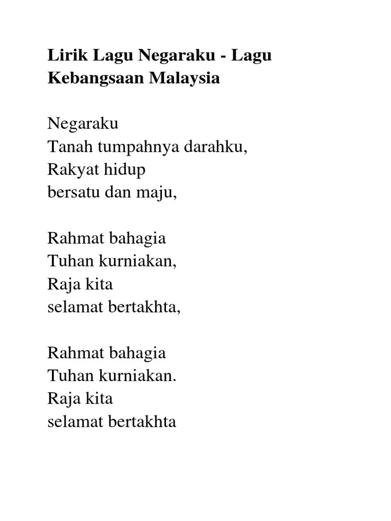 Ditaati rakyat kiri dan kanan. Lirik Lagu Kebangsaan Malaysia Fundacionfaroccr