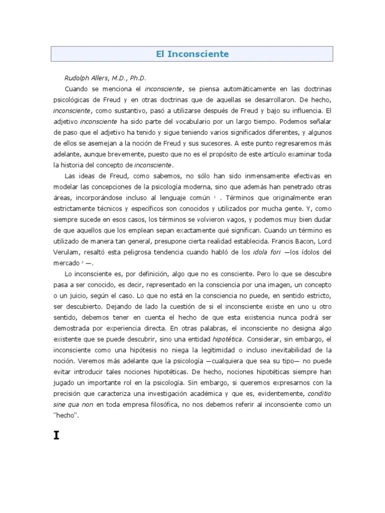 El Inconciente, Rudolf Allers | PDF | Mente Inconsciente | Sigmund Freud
