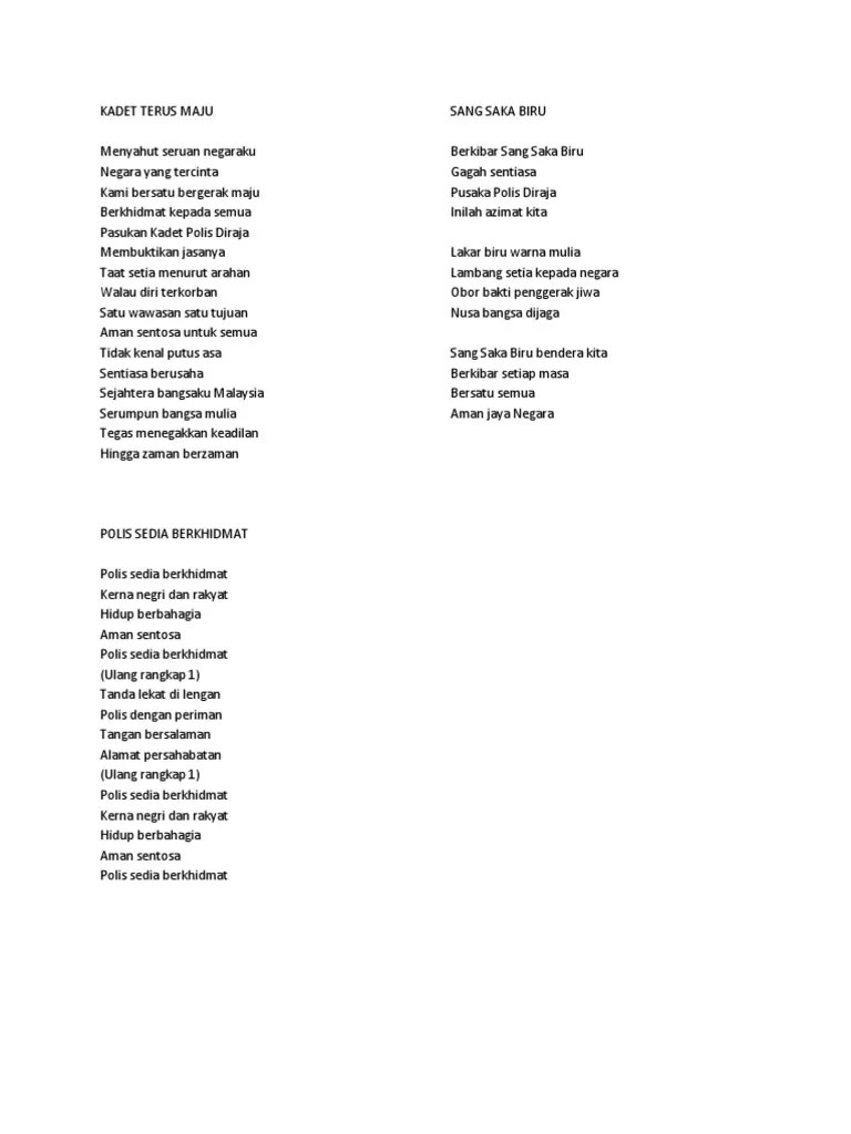 Lirik lagu sang saka biru mauricectz. Lagu Pasukan Kadet Polis Pdf