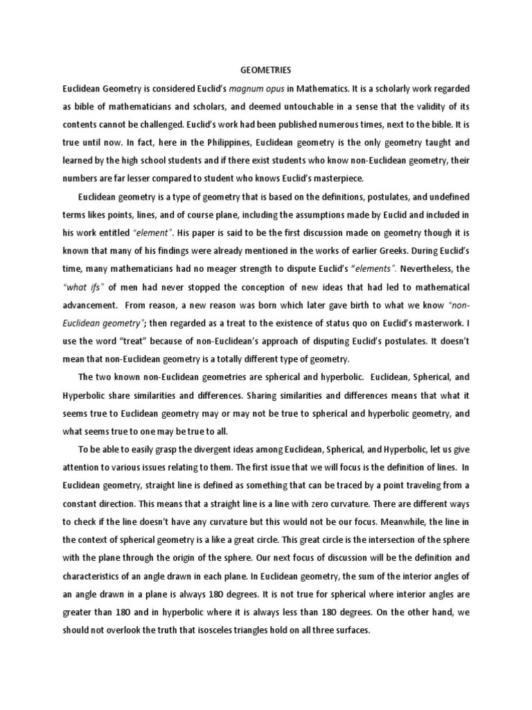 Euclidean And Non - Euclidean Geometries | PDF | Line (Geometry) | Hyperbolic Geometry