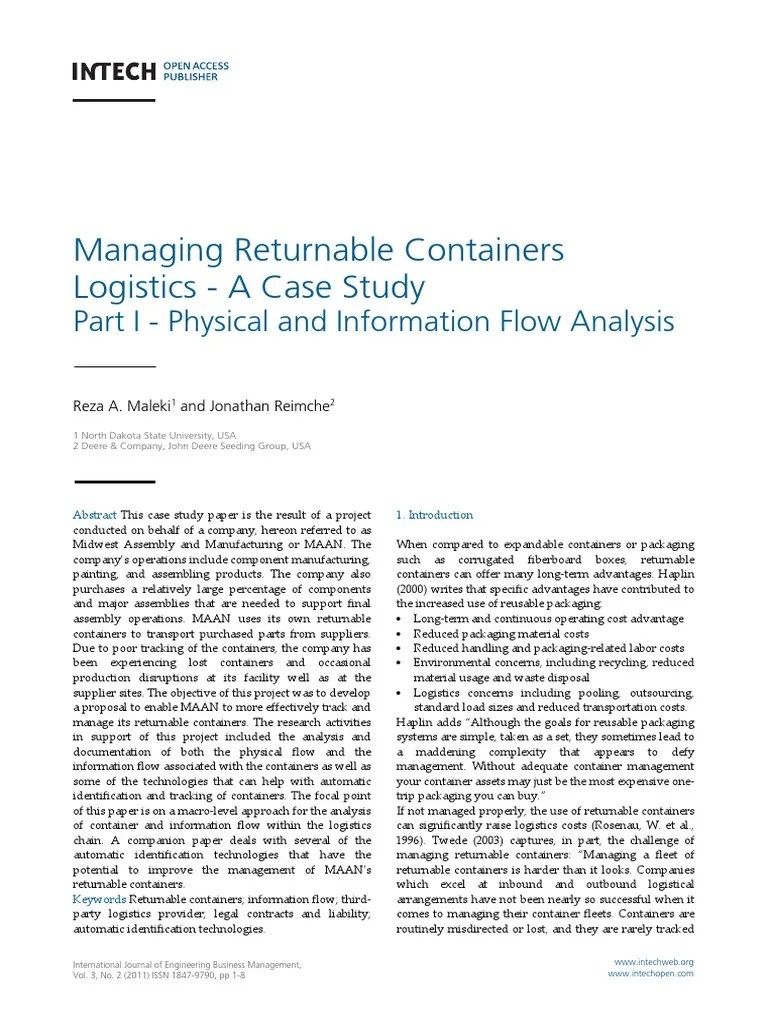 InTech-Managing Returnable Containers Logistics A Case Study Part I  Physical and Information Flow Analysis | PDF | Supply Chain | Logistics