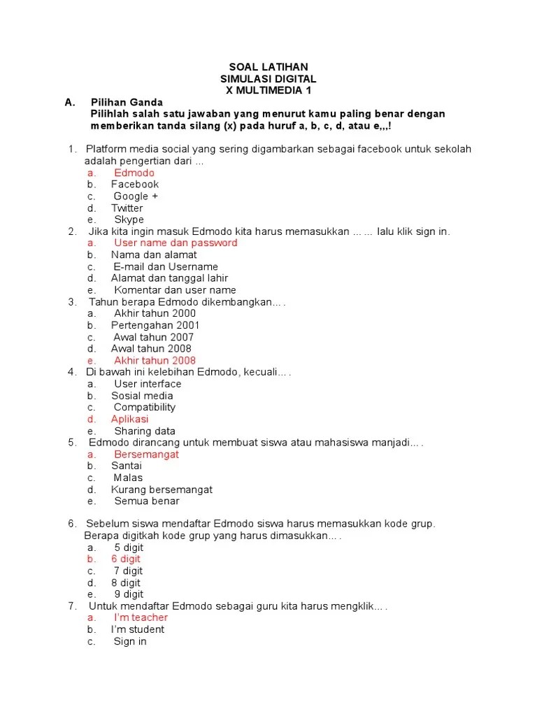 Soal Penjaskes Kelas Xii Pilihan Ganda Beserta Jawabannya Belajar Aplikasi Contoh Soal Simulasi Digital Kelas 10 Semester 1 1.