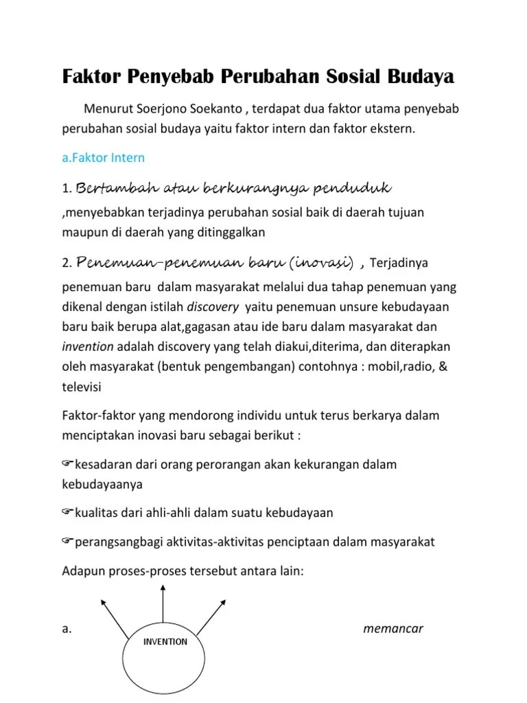 Faktor Penyebab Perubahan Sosial Budaya (Sosiologi) | PDF