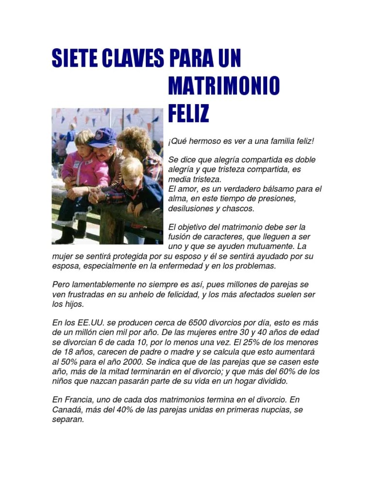 Siete Claves Para Un Matrimonio Feliz | PDF | Matrimonio | Amor