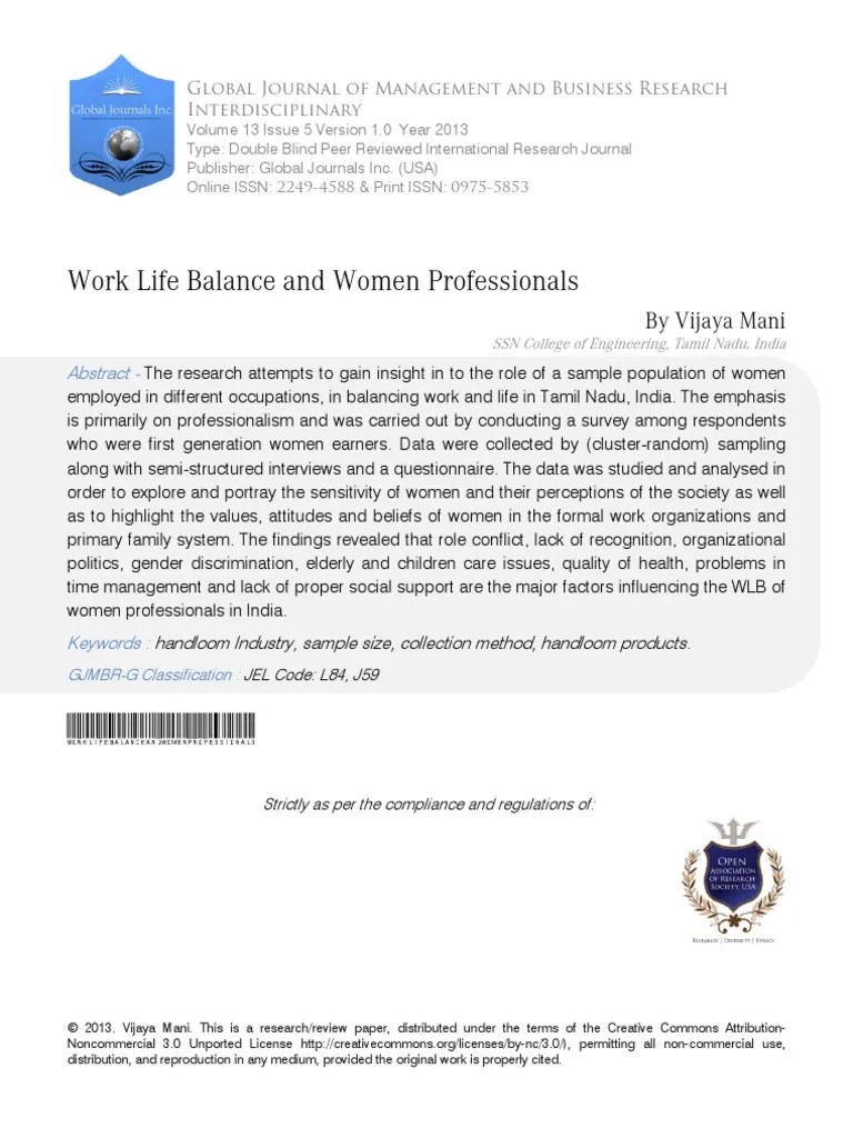 5 Work Life Balance And Women | PDF | Work–Life Balance | Workforce
