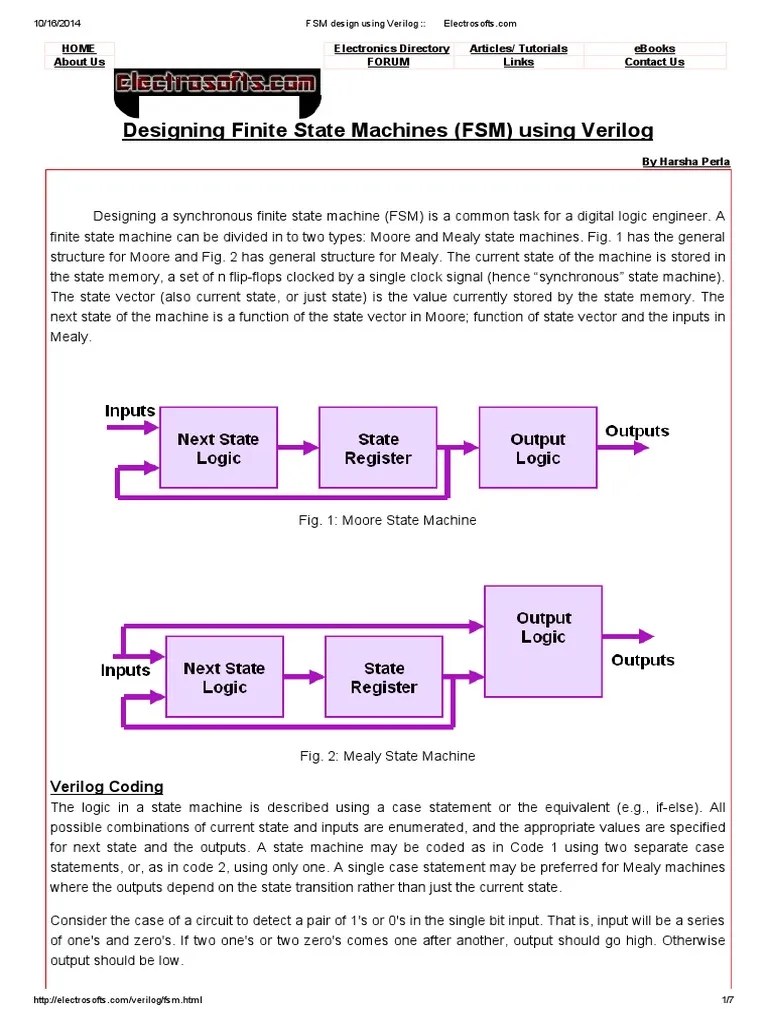 FSM Design Using Verilog - Electrosofts | PDF | Electronics ...