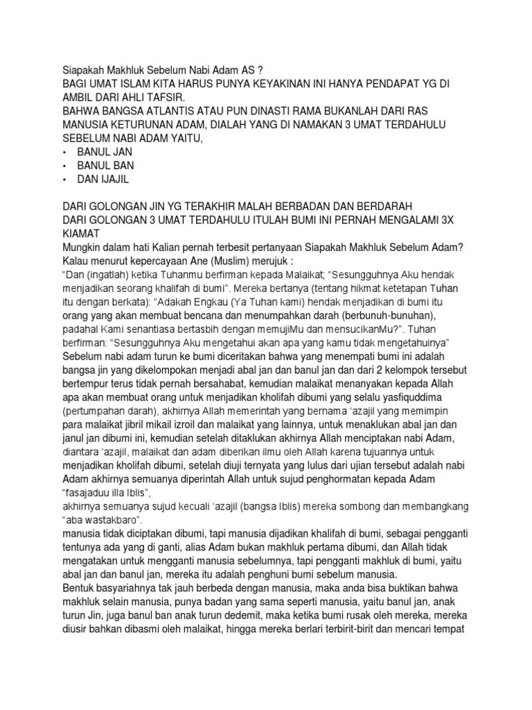 Siapakah Makhluk Sebelum Nabi Adam As | PDF