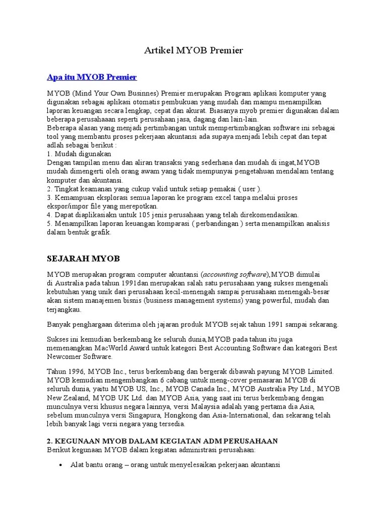 Akuntansi Komputerisasi - Artikel MYOB Premier