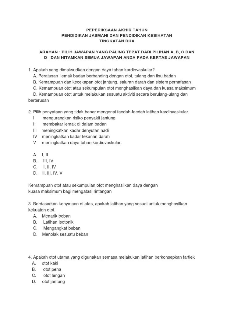 Koleksi soalan dan latihan tingkatan 5 + jawapan. Peperiksaan Akhir Tahun Pjk Tingkatan 2 Pdf