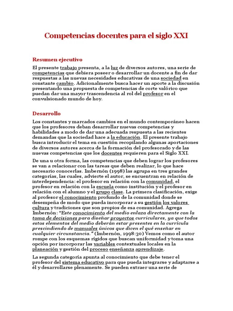 Competencias Docentes Para El Siglo XXI | PDF | Maestros | Aprendizaje