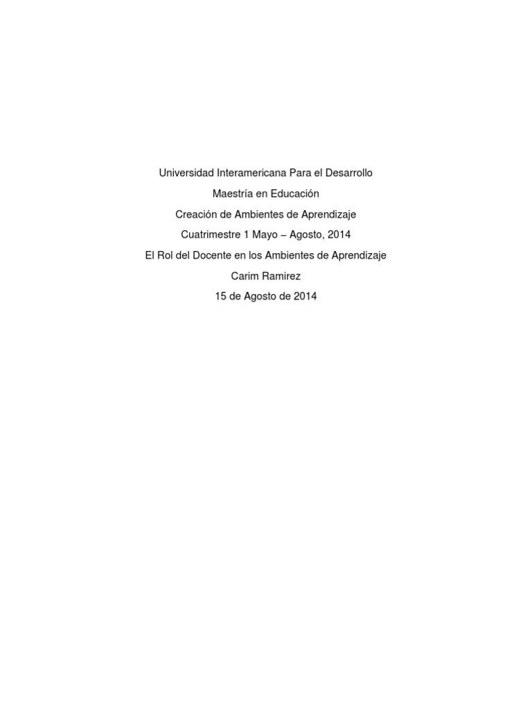 El Rol Del Docente En Los Ambientes De Aprendizaje | PDF | Aprendizaje ...