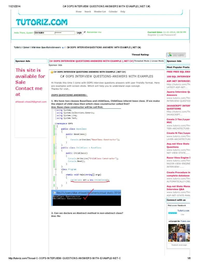 C# Oops Interview Questions Answers With Example PDF | PDF | Constructor (Object Oriented ...