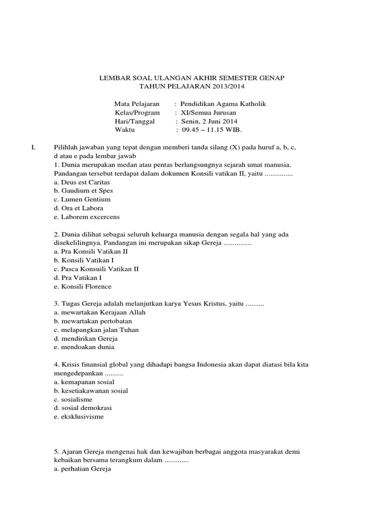 Soal uts agama katolik sd. Contoh Soal Uas Pdf
