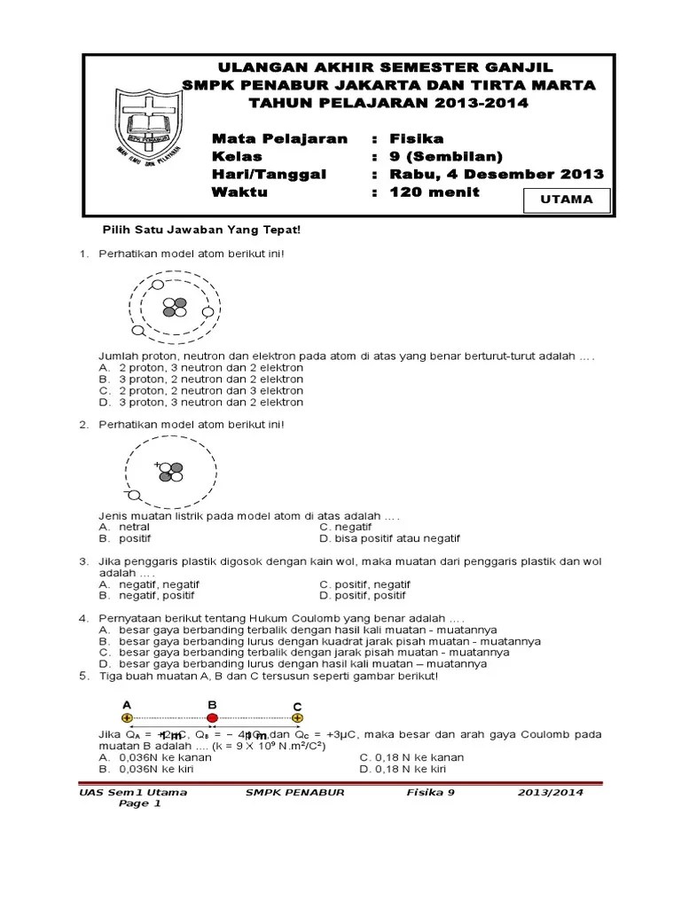 Soal Uas Fisika Smp Kelas 9 Jawabanku Id Soal Ujian Kenaikan Kelas Fisika SMP kls-8 sem2-p3.