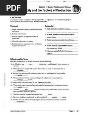 Guided Reading Activity Economic Systems Answer Key Lesson 1 Guided reading activity 5-2 the theory of production answer key.