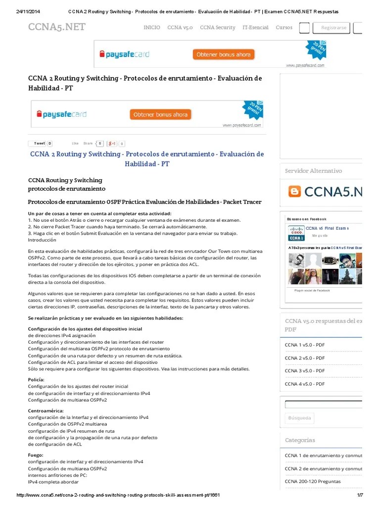 CCNA 2 Routing Y Switching - Protocolos De Enrutamiento - Evaluación De ...
