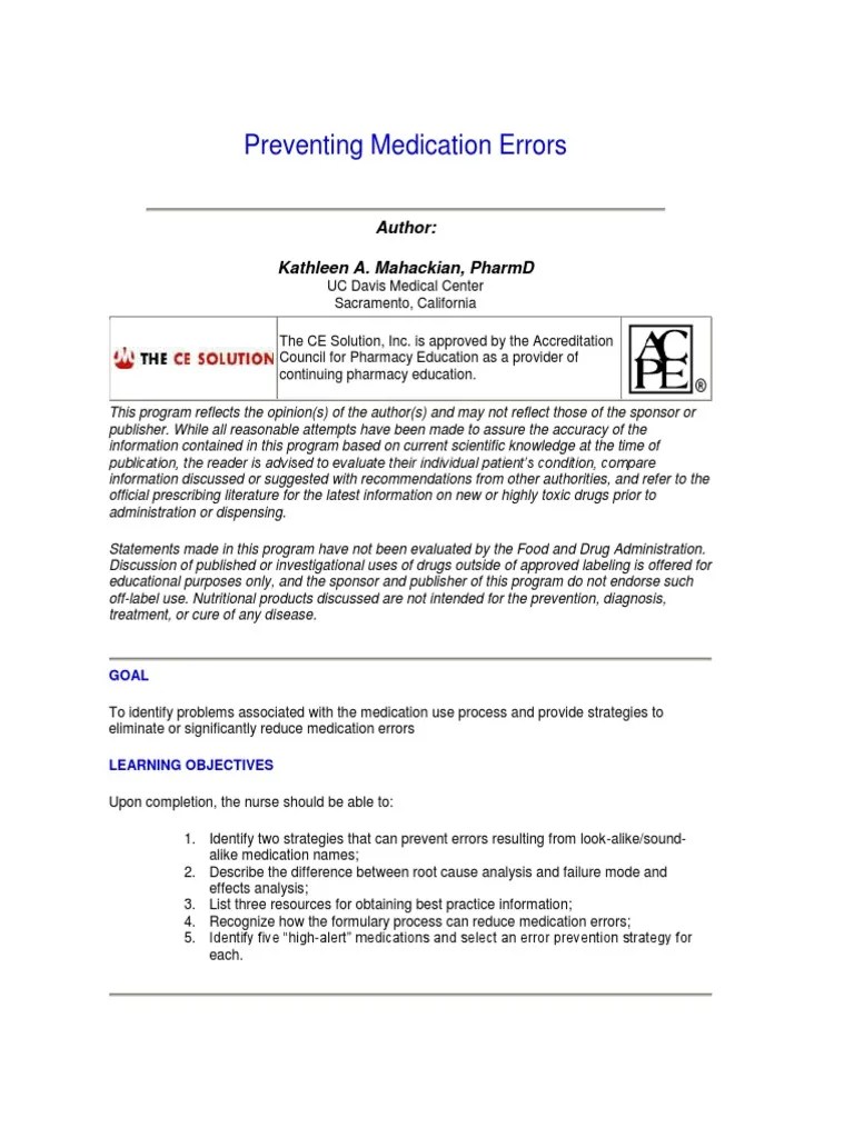 Preventing Medication Errors | PDF | Medical Prescription | Medical Error