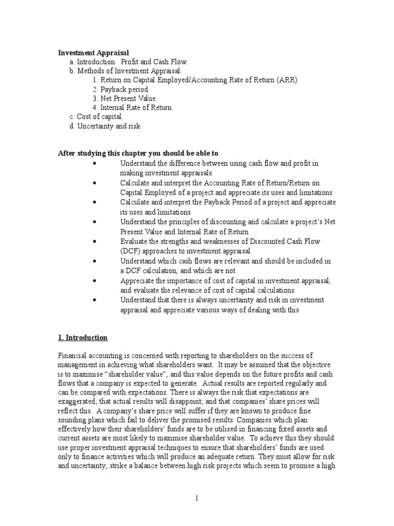 Investment Appraisal Lecture | PDF | Net Present Value | Internal Rate ...
