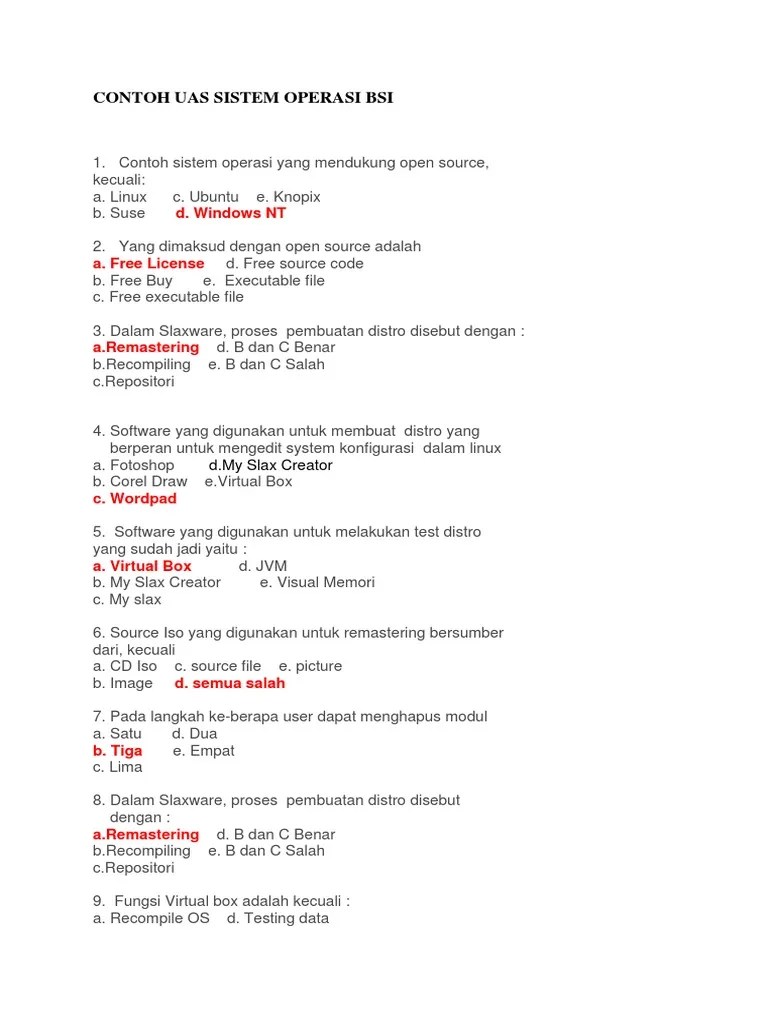 Contoh Soal Uts Sistem Operasi Semester 3 Bsi