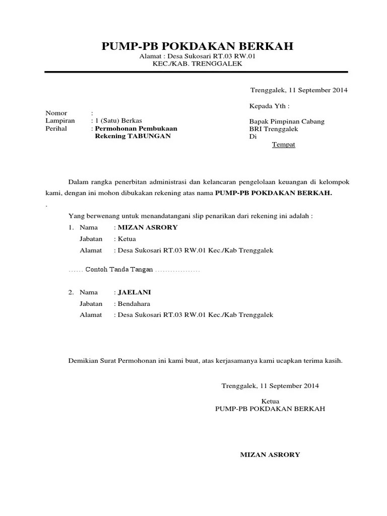 Cek/bilyet giro, bilyet deposito, bank garansi & buku tabungan dengan berlogo bsi. Contoh Surat Permohonan Pembukaan Rekening Lembaga