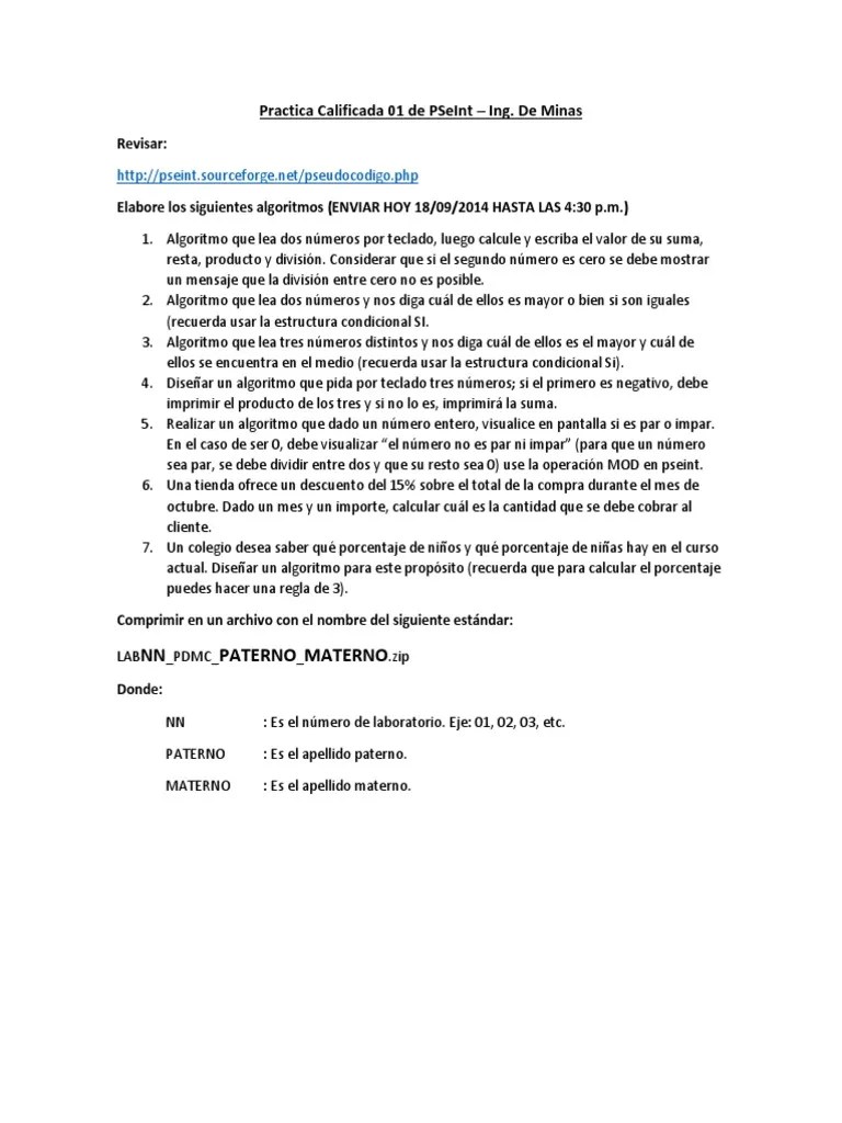 Practica Calificada 01 De PSeInt | PDF