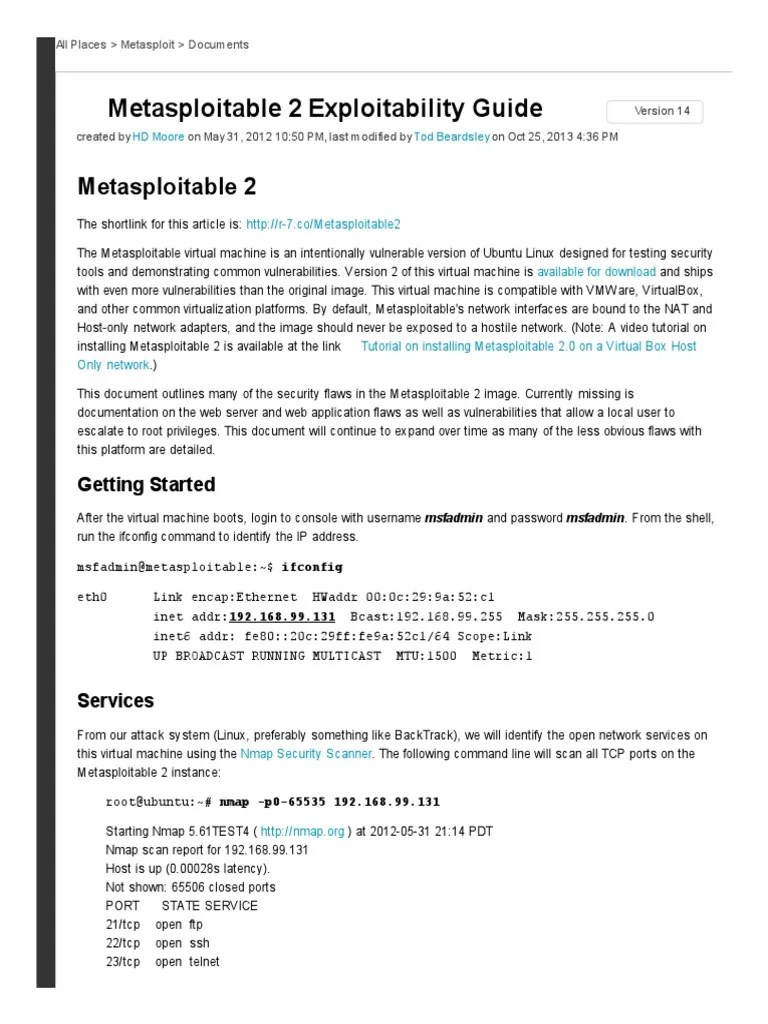 Metasploitable 2 Exploitability Guide - SecurityStreet | PDF | Http ...