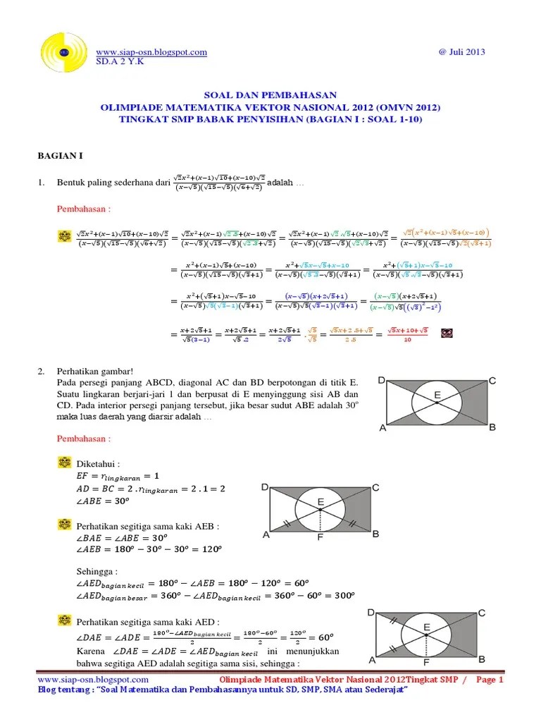 Contoh Soal Olimpiade Matematika Perpangkatan Sma Dumatika Id Soal olimpiade matematika sd lengkap dan pembahasannya docx pdf.