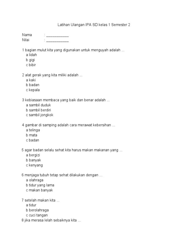 Buku esps ipa kelas 1 2 3 4 5 6 sd k13 revisi erlangga original. Soal Latihan Ipa Sd Kelas 1 Semester 2 Pdf