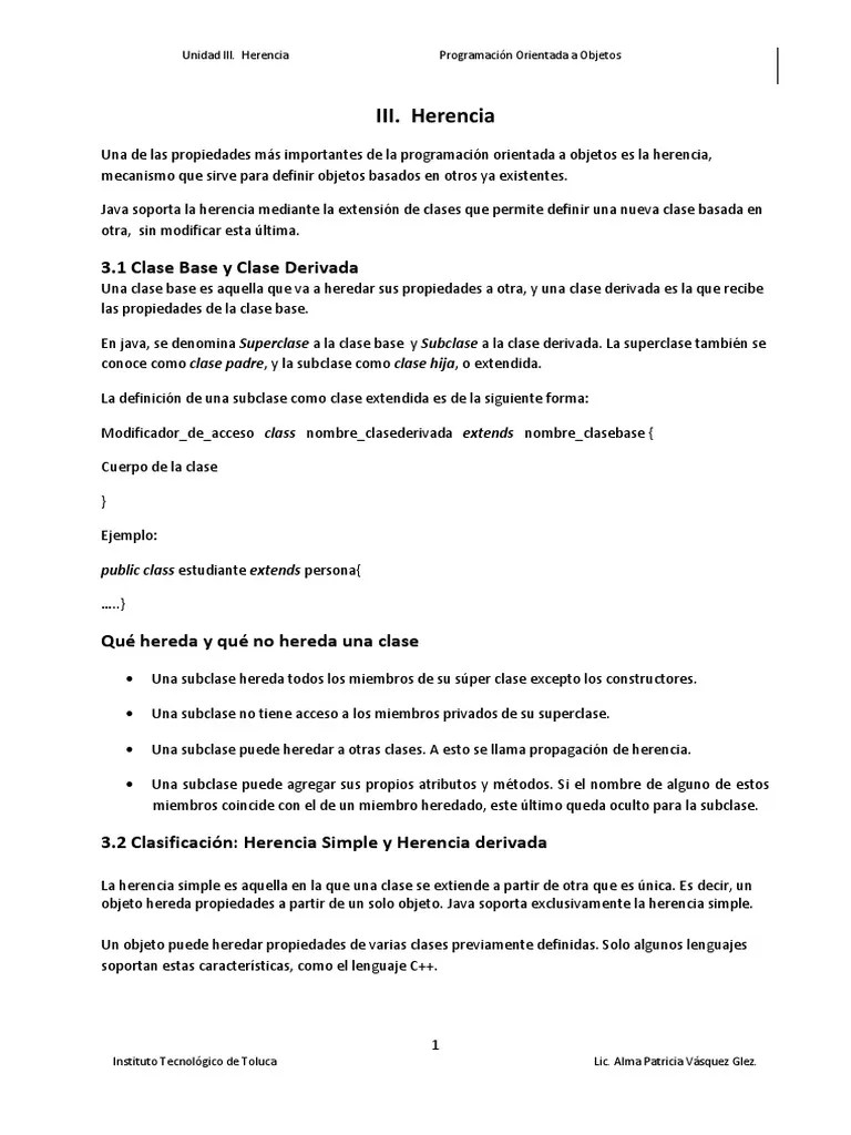 Unidad 3 Poo Herencia | PDF | Herencia (Programación Orientada A ...