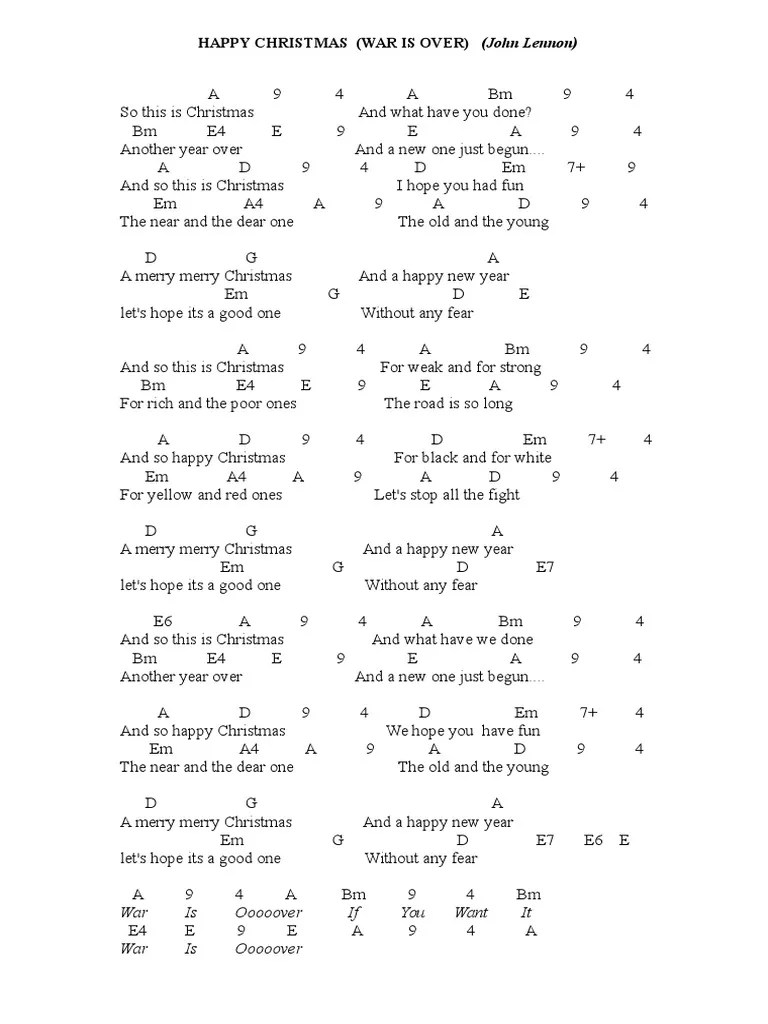 There is a video lesson for this song. HAPPY CHRISTMAS (WAR IS OVER) John Lennon - guitar chords pdf